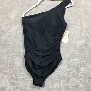 Albion One Piece Swimsuit Womens Large Icon Ruched Black One Shoulder StretchNEW